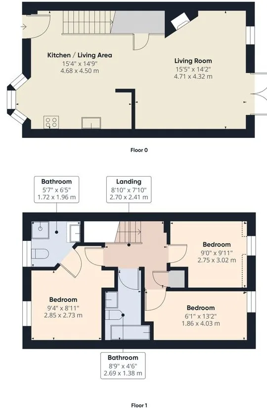 Floor plan of both floors of the house